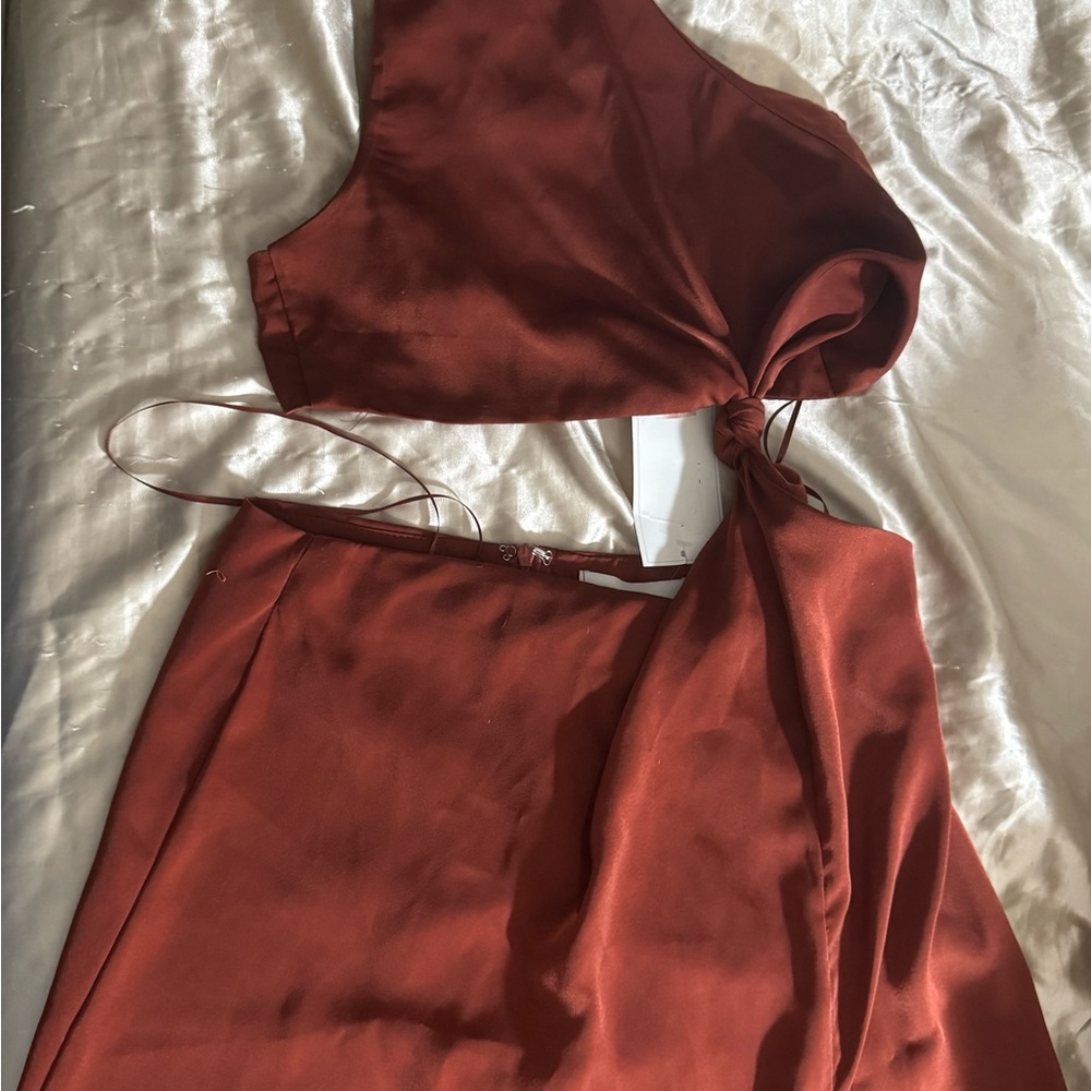 Elegant One-Shoulder Rust Dress